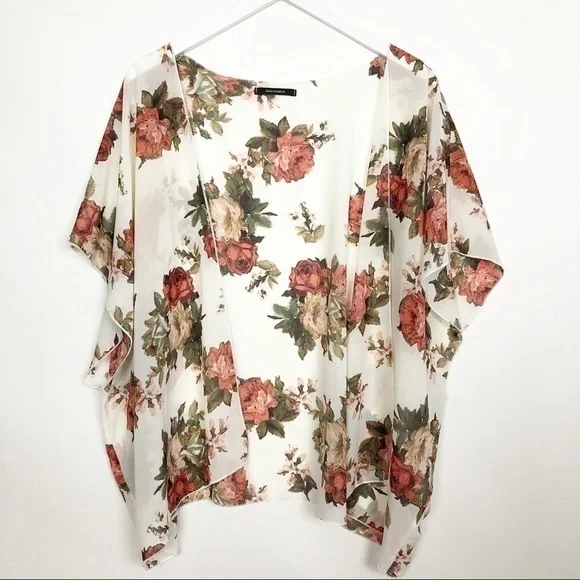 Color Swatch Floral Kimono Cardigan Top Size L - Picture 1 of 12